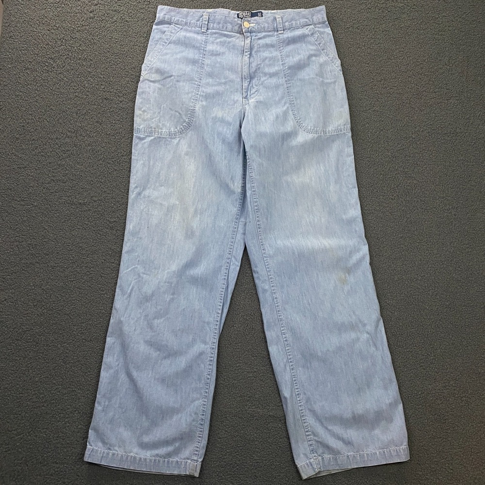VTG Polo Ralph Lauren Pants FIT 34x32 Chambray Sailor Nautical Patch Pocket Jean